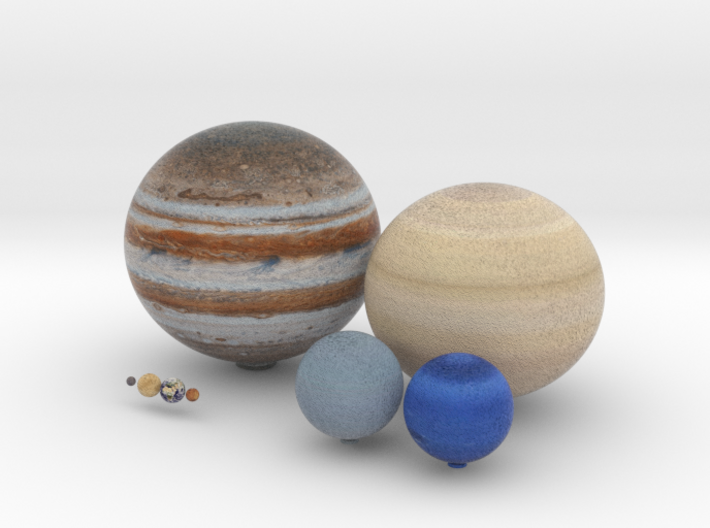 The 8 planets to scale, 1:0.7 billion 3d printed