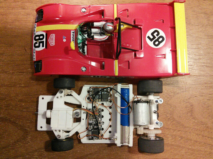 CK8 Chassis Kit for 1/32 Scale 2.4ghz RC Mag Steer 3d printed To minimize wheelbase, motor was glued to back of battery box on this earlier version of CK8.