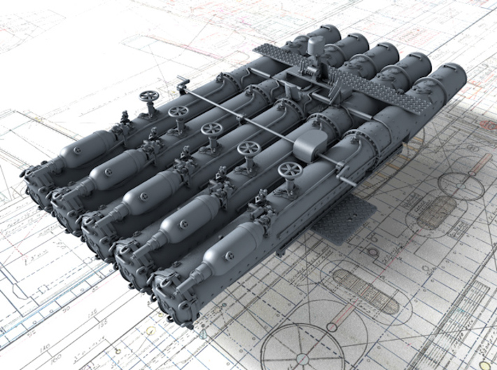 1/192 RN 21" Pentad Torpedo Tubes w. Round Shield 3d printed 3d render showing product detail (Shield not in place)