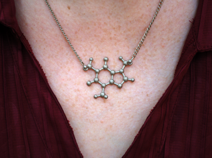 Caffeine Molecule Pendant 3d printed Polished nickel steel.