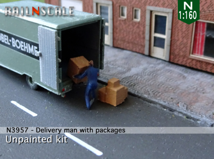 Delivery man with packages (N 1:160) 3d printed 