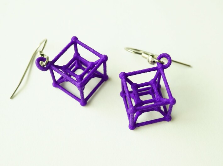 Hypercube Earrings 3d printed Hypercube Earrings in Purple