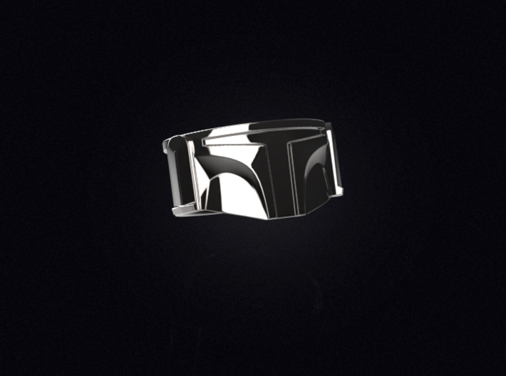 Bounty Hunter Helmet Ring 3d printed 3D visualization of the ring in Premium Silver