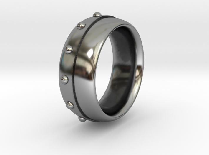 Rivets Band Ring US Size 12 (UK Size Y) 3d printed The quality of oxidised silver features the natural patinas associated with industrial metalcraft