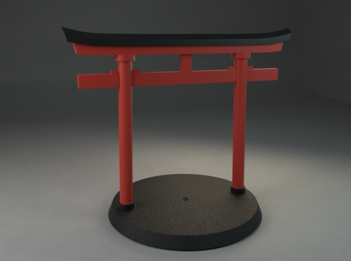 Torii, Myojin style (Japanese Gate) 3d printed Please note this is a digital render shown with a 50mm base for illustrative purposes.