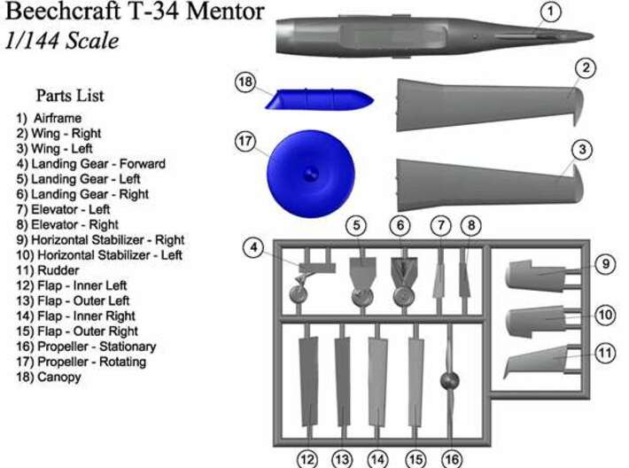 T34Mentor-144scale-5-Propeller-spinning 3d printed 