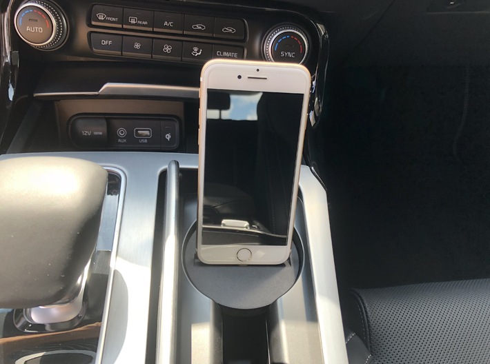iPhone car mount/holder for Kia Sportage, Stinger 3d printed cell iPhone car mount holder for Kia carens cup holder in black_1764