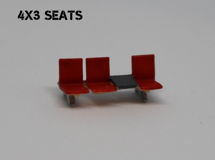 N Scale Waiting Room Seats 4x3 3d printed A single set of 3 seats, painted.