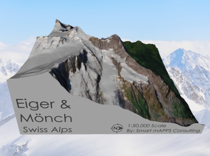 Eiger &amp; Mönch Map, Swiss Alps 3d printed