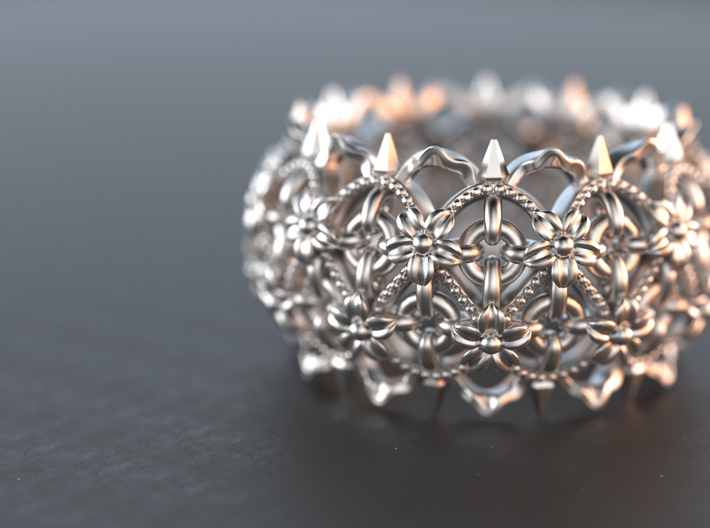Thorns and  Flowers Silver Ring  3d printed 