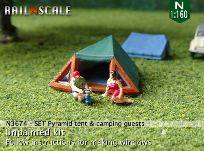 SET Pyramid tent with camping guests (N 1:160) 3d printed