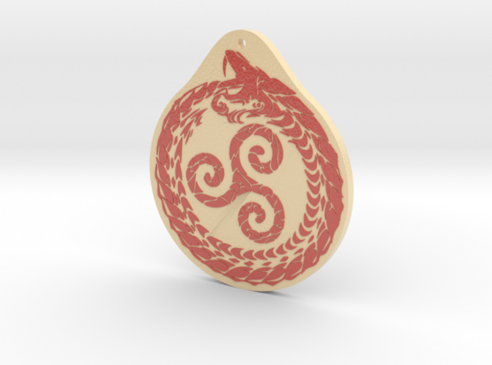 Serpent Triskelion pendant  white red 3d printed 
