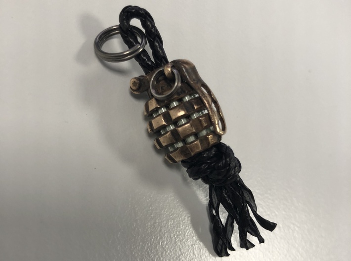 Toxic Bomb - tritium grenade bead 3d printed Made in bronze and aged.