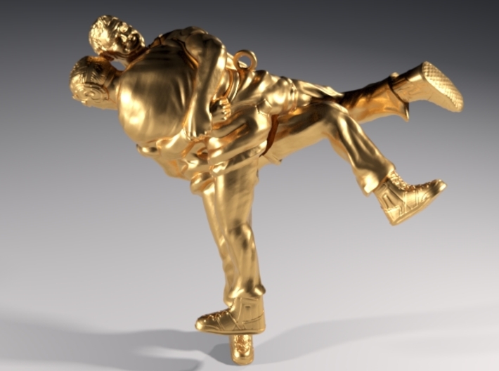 Swiss wrestling - 60mm high 3d printed Polished Brass