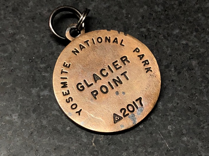Glacier Point - Yosemite National Park Keychain 3d printed Back side, natural bronze with patina and loops added