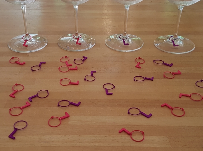 14 L Glass Tags 3d printed Pink and purple L wine charms