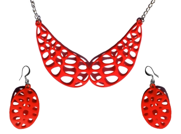 Exteriority Earrings 3d printed Collar Wings Necklace V2 - Coral Red Strong & Flexible