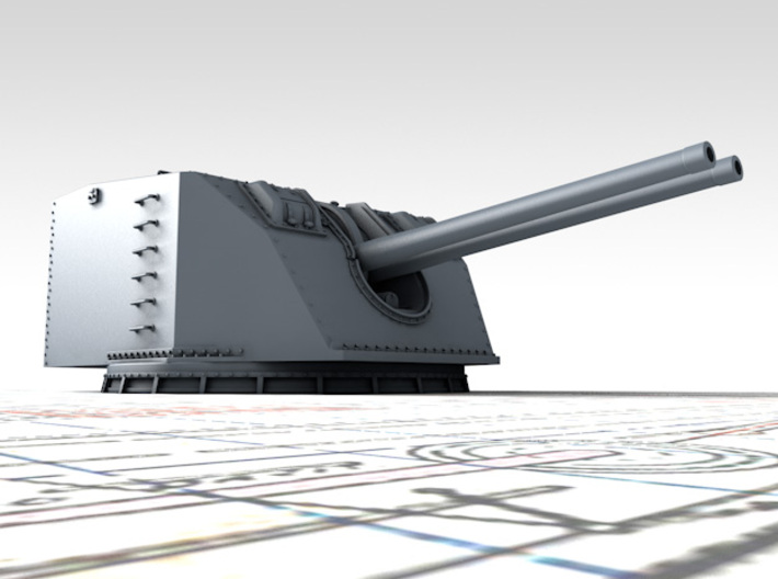 1/600 Dunkerque Twin 130mm/45 Model 1932 Guns x2 3d printed 3d render showing Turret detail