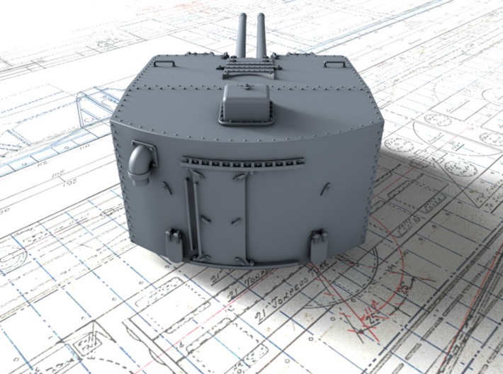 1/600 Dunkerque Twin 130mm/45 Model 1932 Guns x2 3d printed 3d render showing Turret detail