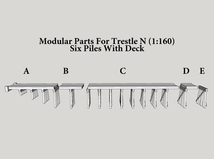 Part A Deck Trestle N (1:160) Modular Six Piles 3d printed 