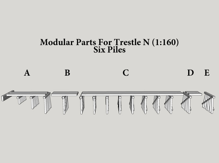 Part E Trestle N (1:160) Modular Six Piles 3d printed 