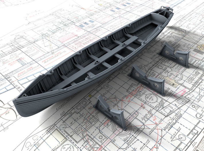 1/144 Scale Royal Navy 30ft Gig x2 3d printed 3d render showing separate Mounts