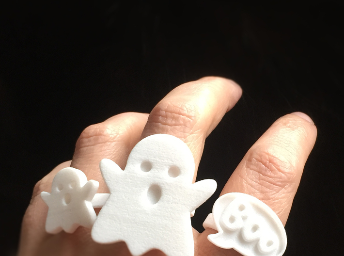 Boo Conversation Bubble Ring 3d printed Shown with XL Ghost and Fangs Rings