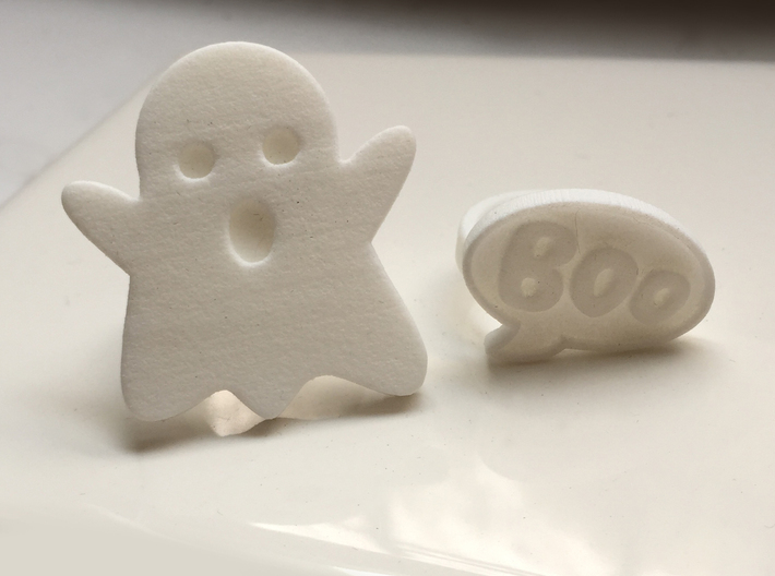 Boo Conversation Bubble Ring 3d printed Shown with XL Ghost Rings