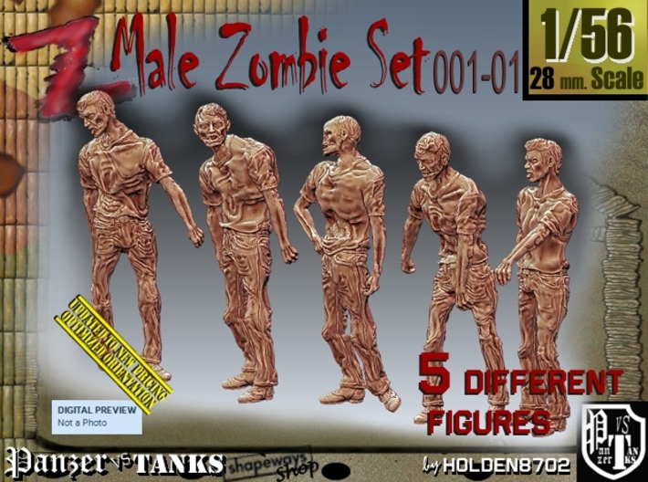 1/56 male zombie set001-01 3d printed