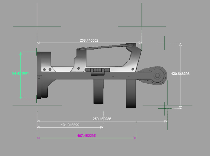 Iron Man Mark III Forearm Frame (Right Side) 3d printed Top Measurements in Millimeters