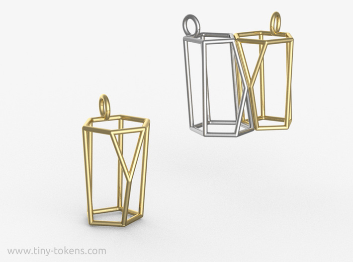 Scutoid Pendant - Version 2 (wireframe) 3d printed Version 1 and version2 of this pendant fit together as a matched pair