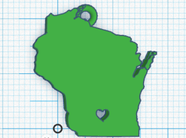 Wisconsin Pendant with Heart 3d printed Units are cm