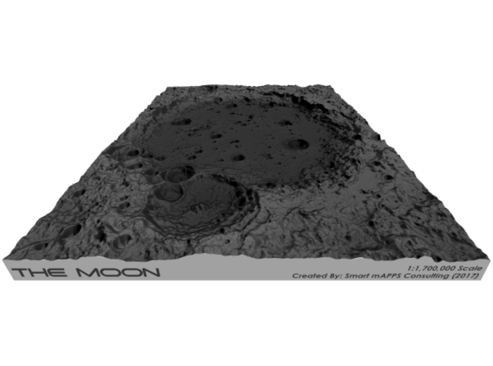 Moon Map: Large Crater, B&W 3d printed 