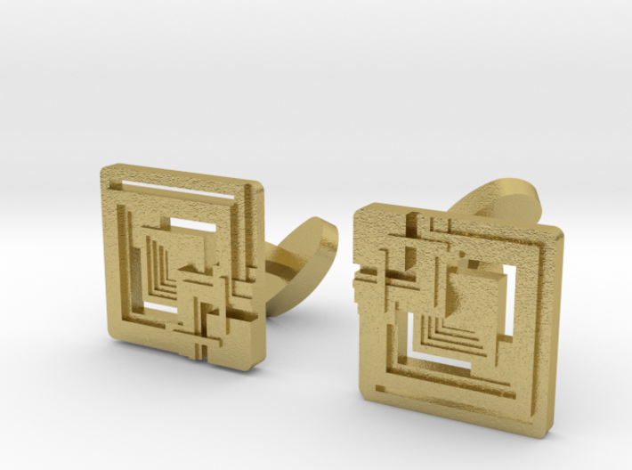 Cufflink - Ennis Block 3d printed Natural Brass