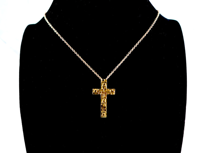 Modernist Cross Pendant - Christian Jewelry 3d printed Modernist cross in polished bronze