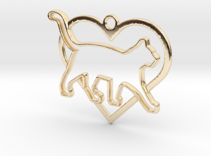 Cat &amp; heart intertwined Pendant 3d printed
