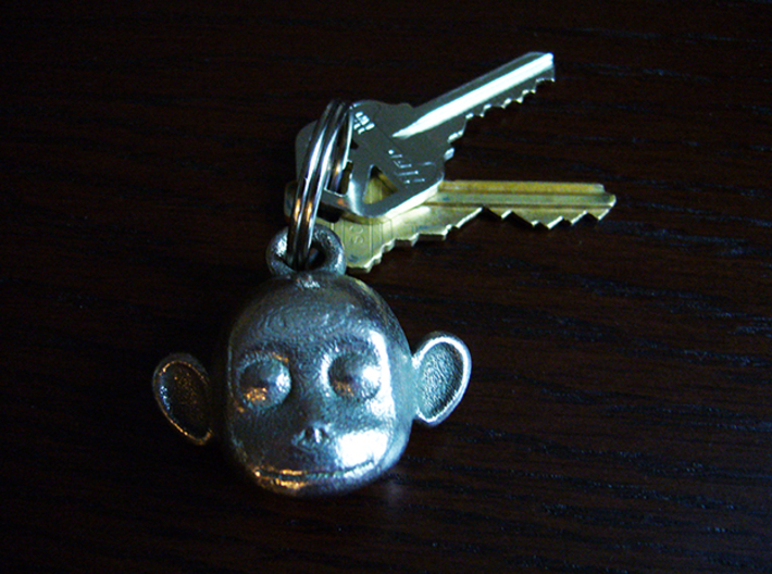 Monkey face key chain 3d printed Monkey charm in stainless steel