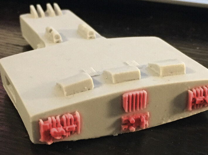 1/350 Botany Bay Rear Details (Set of four parts) 3d printed Original resin part with detail that this kit replaces highlighted in red.