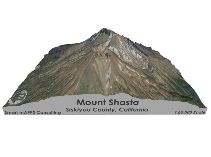 Mount Shasta Map: 6&quot;x6&quot; 3d printed