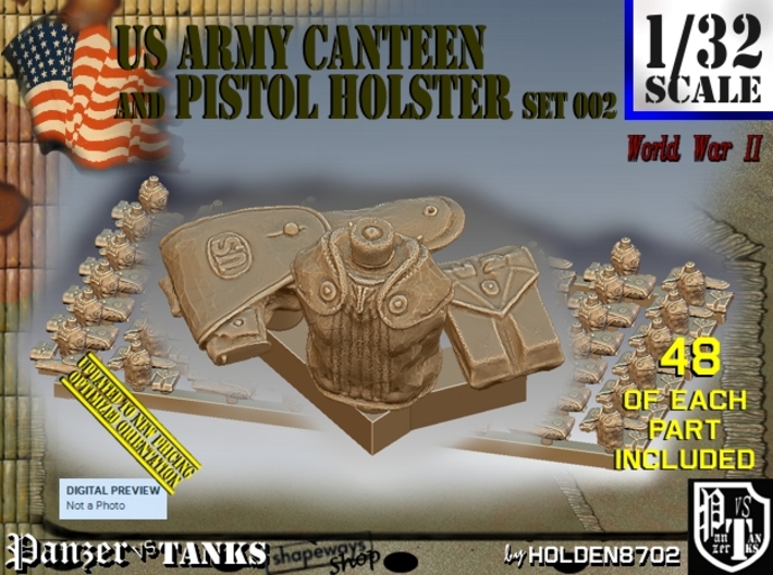 1/32 US Pistol Holster-Canteen WWII Set002 3d printed