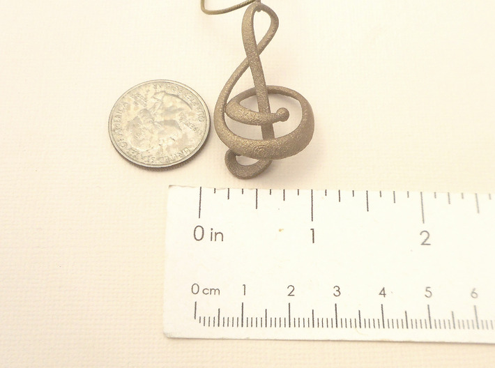 3D Treble Clef Pendant in Polished Steel 3d printed 