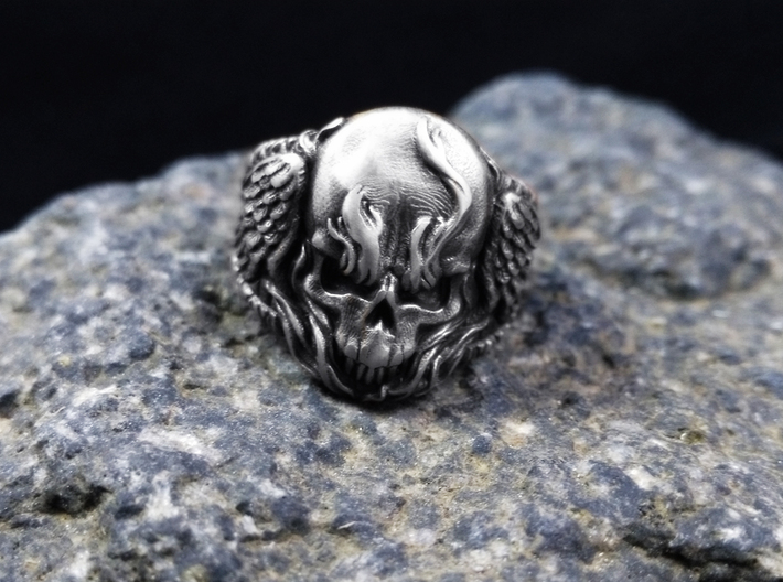 Skull Ring (Winged Fire Skull) 3d printed 