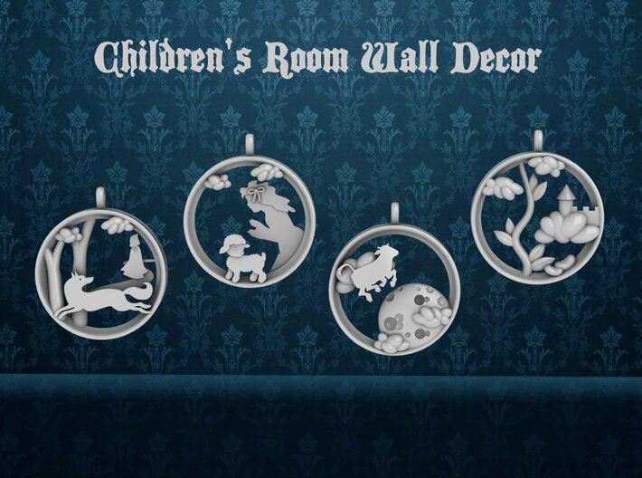 Children's Wall Charm &quot;Cow Jumping Over The Moon&quot; 3d printed 1 of 4 pieces.
