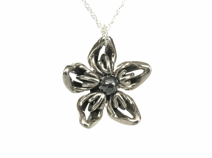 Hematite Transgender Flower Necklace 3d printed 