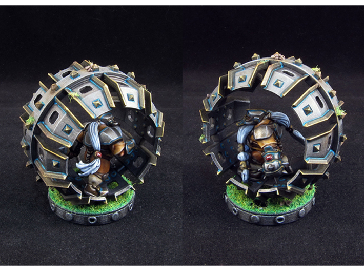 Dwarf hamster wheel of death 3d printed Painted model. Base and dwarf mini not included.