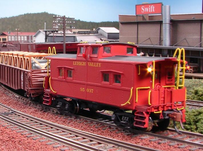 New & Improved HO LV caboose steps 3d printed Modeling and photo thanks to Chuck Davis. Caboose not included.