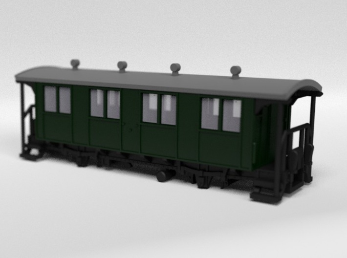 RhB AB101 Passenger Wagon 3d printed Rendering of the colored and assembled model kit