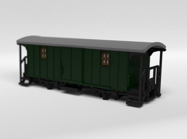 RhB F4001 Baggage Wagon 3d printed Rendering of the colored and assembled model kit