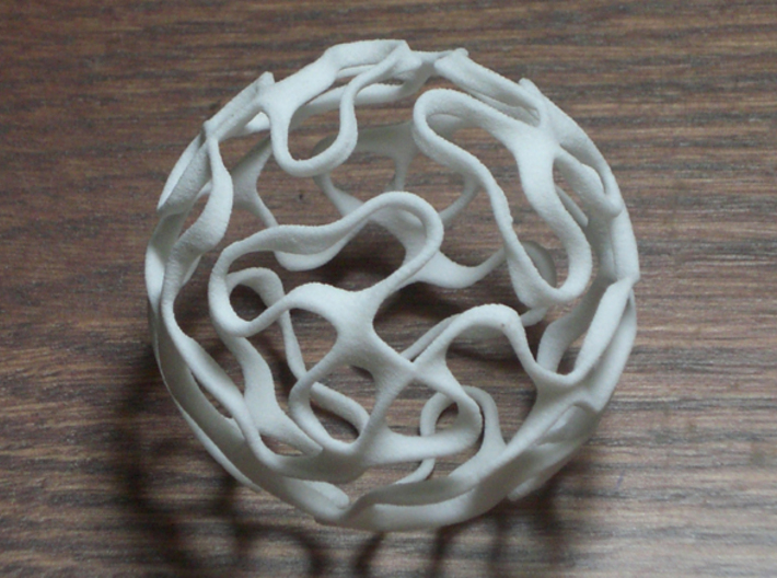 Gyroidopen7 3d printed gyroid spherical shell in white strong and flexible plastic