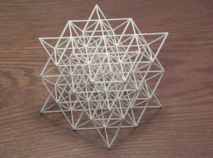 Haramein 3d printed 8 stellated octahedra in a cube - octet truss -in white strong and flexible plastic; new model has thicker struts
